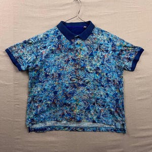 Robert Graham Polo Shirt Mens XL Blue Abstract Paisley Print Short Sleeve Cotton image 1