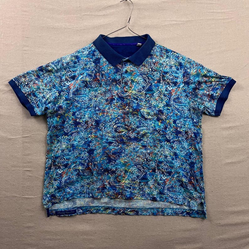 Robert Graham Polo Shirt Mens XL Blue Abstract Paisley Print Short Sleeve Cotton image 1
