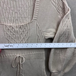 Free People Ivory Cable Knit Mini Emmaline Dress Balloon Sleeve Cutout Back S image 7