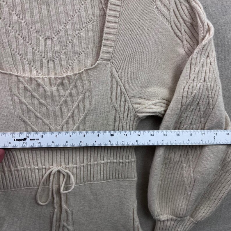 Free People Ivory Cable Knit Mini Emmaline Dress Balloon Sleeve Cutout Back S image 7