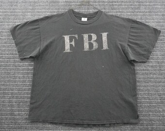 Vintage 90s Delta FBI T-Shirt Mens XL Black Graphic Tee Distressed