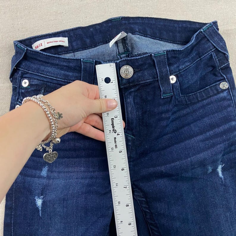 True Religion Halle Super Skinny Jeans Women 27 Dark Blue Flap Pocket Distressed image 9