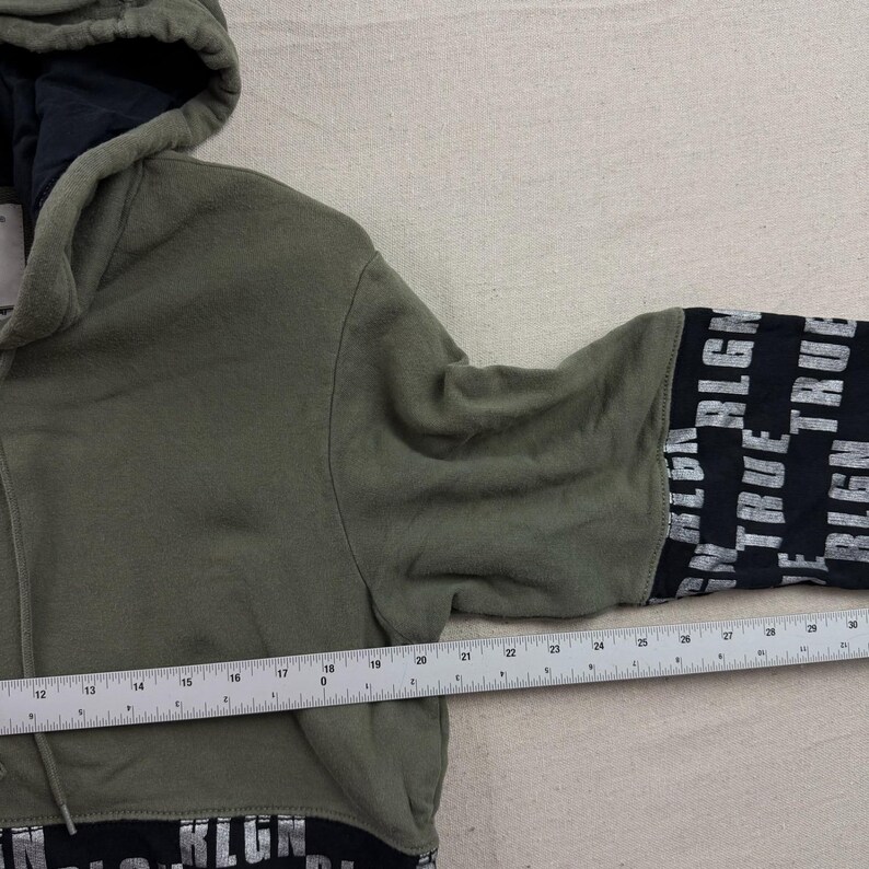 True Religion Hoodie Mens Large Olive Black Monogram Pullover Sweatshirt Logo image 6