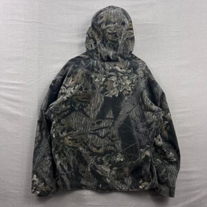 Chaqueta de trabajo con capucha Columbia para hombre, talla XL, estampado de camuflaje Mossy Oak, forrada de felpa, de lona con cremallera. imagen 2
