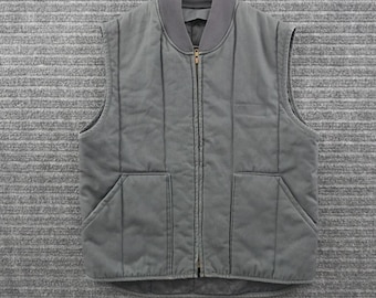 Vintage 90s Cintas Quilted Workwear Vest Men M Gray Full Zip Utility Pockets