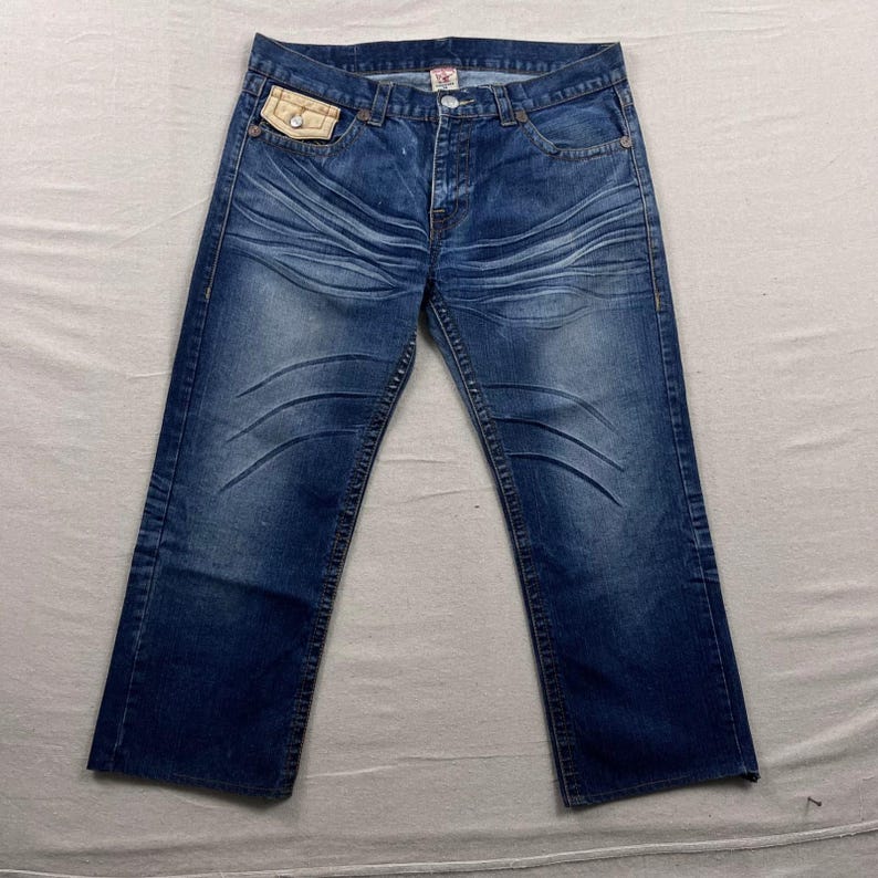 True Religion Billy Super T Jeans Mens 38 Blue Dark Wash Corduroy Flap Pockets image 2
