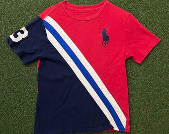 ユース ポロ ラルフローレン ビッグポニー レッド＆ネイビーブルー ストライプTシャツ