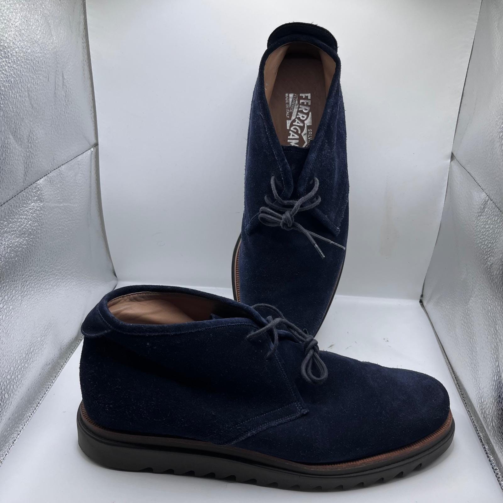Salvatore Ferragamo Chukka Boots Mens 11 Navy Blue Suede 