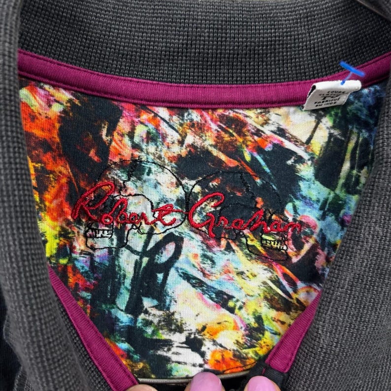 Robert Graham Poloshirt Herren XL Black Skull Rose Supima Baumwolle Classic Fit Bild 3
