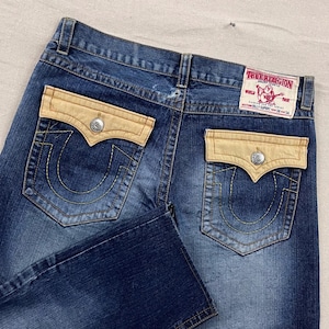 True Religion Billy Super T Jeans Mens 38 Blue Dark Wash Corduroy Flap Pockets image 1