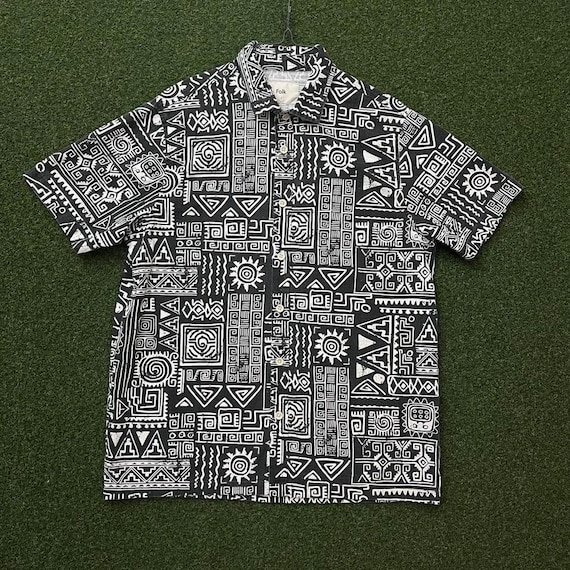 Folk Machu Patterned Button Down Short Sleeve Shi… - image 1