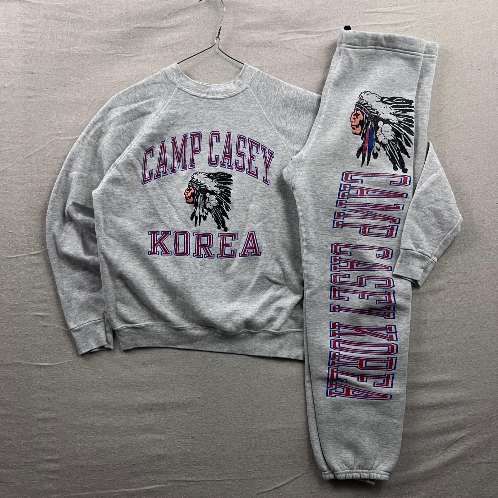 Vintage 80s Artex Camp Casey Korea Sweatsuit Set Gray Raglan