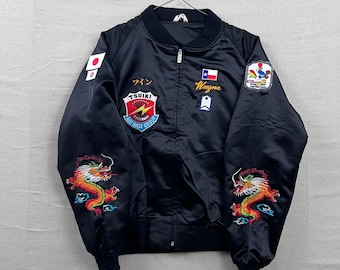 Vintage 80's Okinawa Japan Souvenir Satin Embroidered Dragon Parch Vintage 80's Okinawa Japan Souvenir Satin Embroidered Dragon Parch