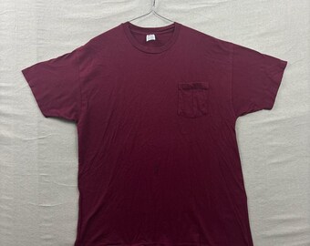 Hanes Pocket T-Shirt Mens XL Burgundy Maroon Short Sleeve Cotton Basic Tee