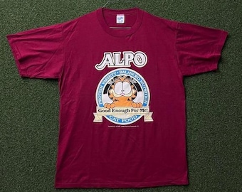 Vintage 1978 Garfield Alpo Dog Food Shirt Velva Sheen Maroon XL Single Stitch