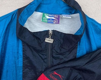 Vintage Slazenger Windbreaker Retro Track Jacket Colorblock Full Zip Embroidered