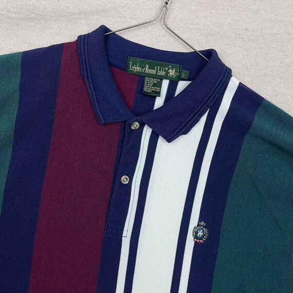 Knight of Round Table ラガーシャツ マルチカラー 刺繍ロゴ Vintage Knights of Round Table Multicolor Striped Retro Polo Shirt