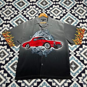 Y2K No Boundaries Crazy Graphic Button Down Tee Shirt