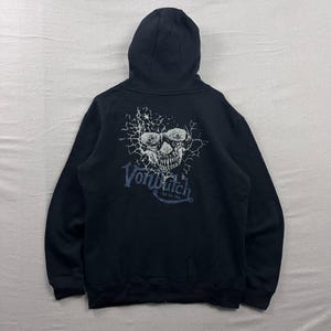 Von Dutch Hoodie Mens Large Black Skull Graphic Back Print Pullover Streetwear image 2