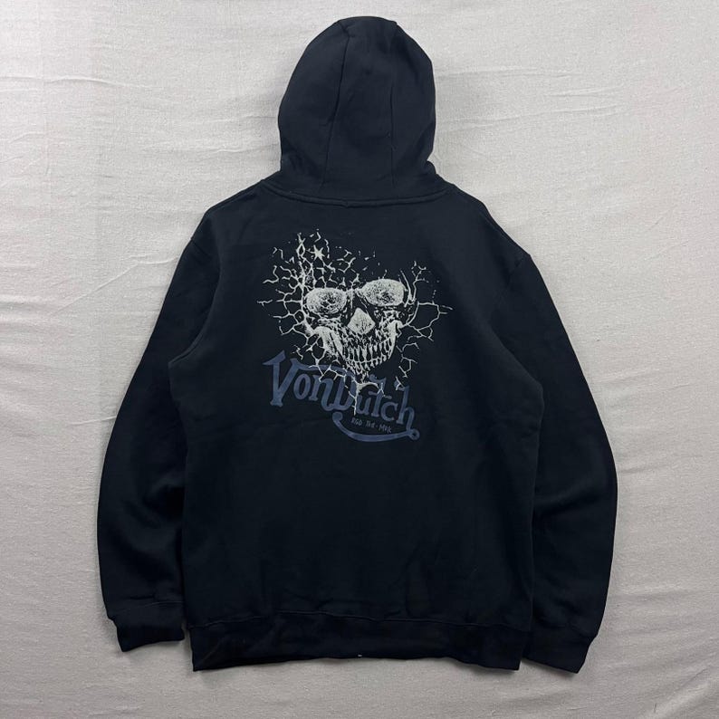 Von Dutch Hoodie Mens Large Black Skull Graphic Back Print Pullover Streetwear image 2