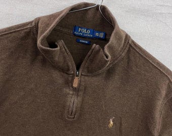 Polo Ralph Lauren Quarter Zip Pullover Mens XXL Brown Estate Rib Cotton Sweater