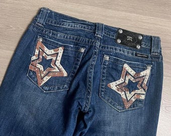 Miss Me Calfskin Star Bootcut Washed Denim Jeans