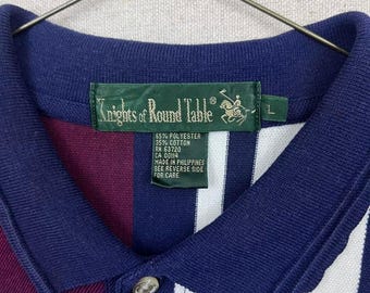 Knight of Round Table ラガーシャツ マルチカラー 刺繍ロゴ Vintage Knights of Round Table Multicolor Striped Retro Polo Shirt