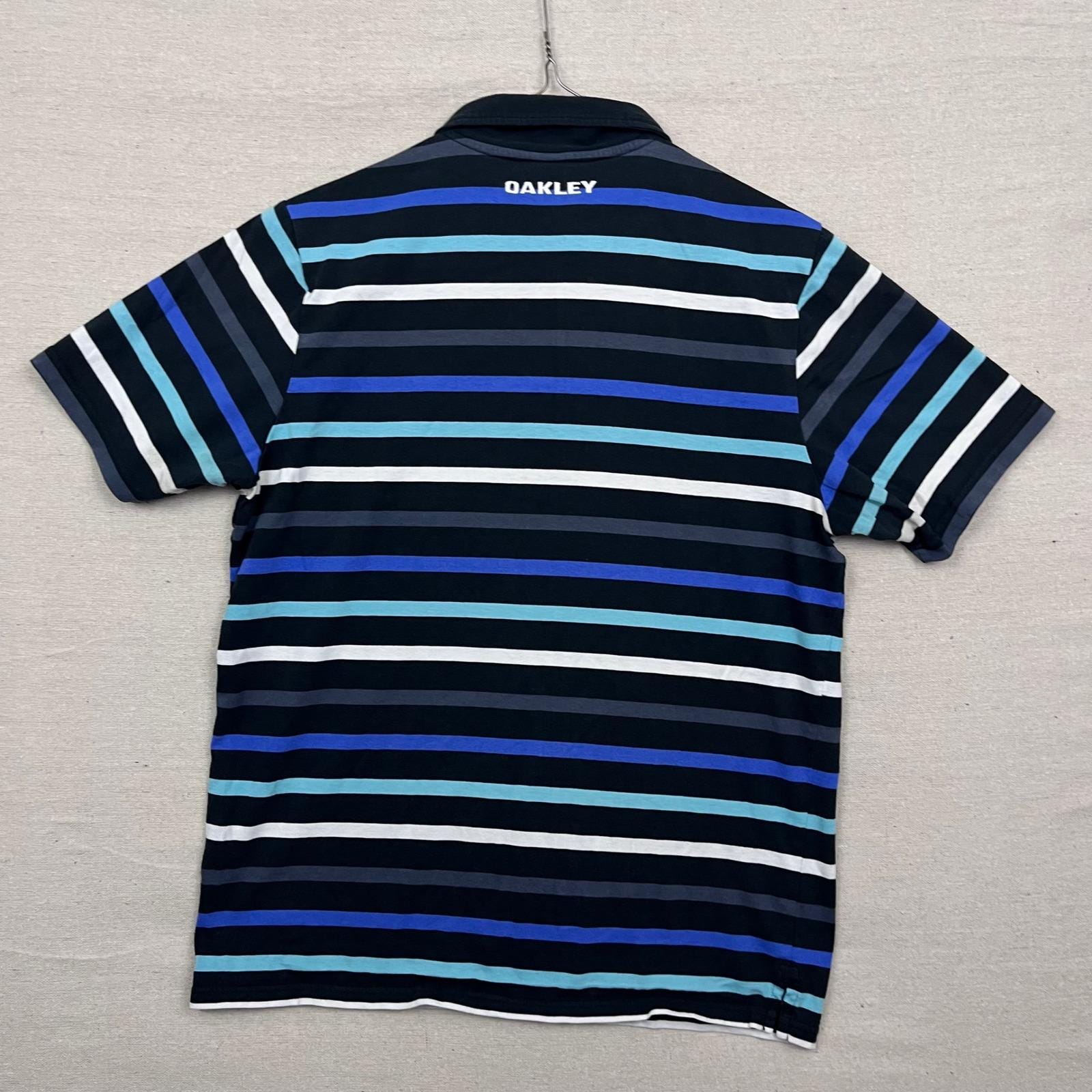 Y2K Oakley Mens Striped Golf Polo Shirt Size Medium M Black Blue 