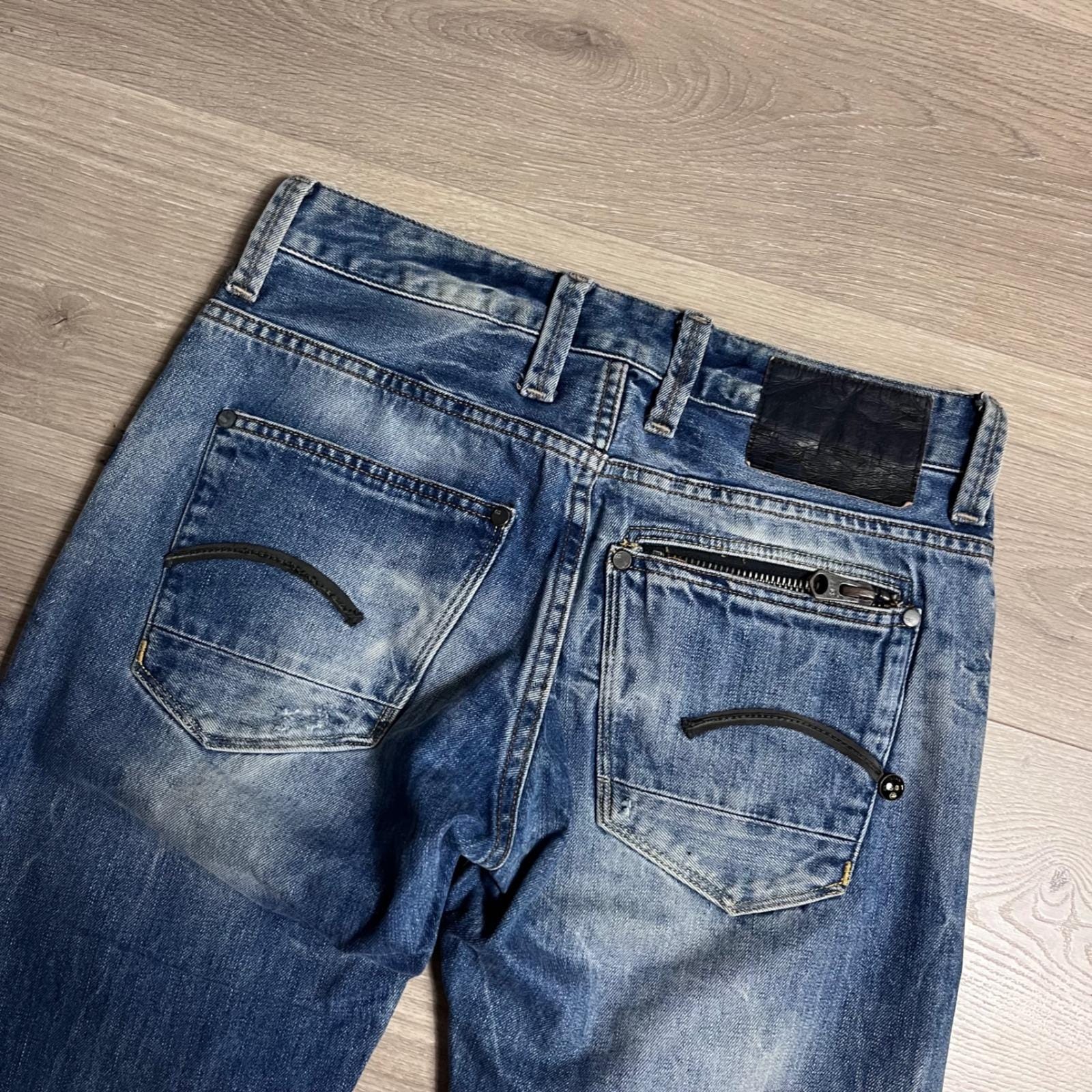 Y2K G Star RAW Attacc Low Straight Jeans Blue Distressed
