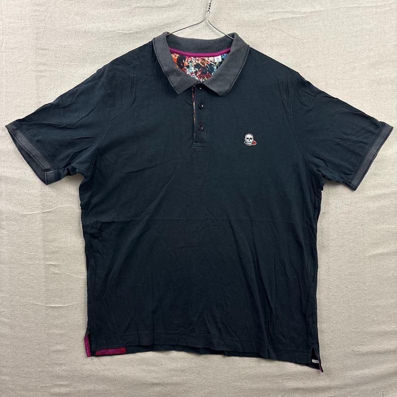 Robert Graham Poloshirt Herren XL Black Skull Rose Supima Baumwolle Classic Fit Bild 1