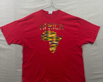 Red Africa Kente Cloth Graphic Vintage Beefy-T USA Made T-Shirt Mens XXL