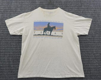 Vintage 90s Oneita Texas T-Shirt Men XL Oatmeal Cowboy Graphic Tee Austin USA