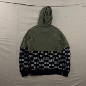 True Religion Hoodie Mens Large Olive Black Monogram Pullover Sweatshirt Logo image 2