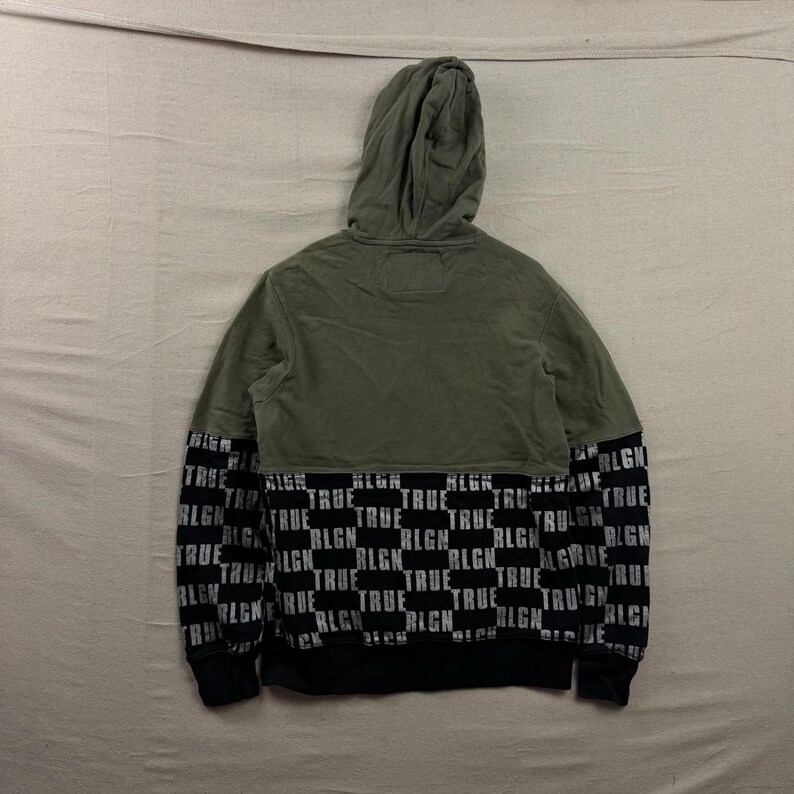 True Religion Hoodie Mens Large Olive Black Monogram Pullover Sweatshirt Logo image 2