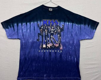 KISS Destroyer Liquid Blue Tie Dye Shirt Mens 3XL 2005 Vintage Graphic Tee Blue