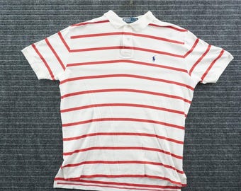 Polo Ralph Lauren Polo Shirt para hombre XL Blanco Rayas Rojas Manga Corta Algodón Logo