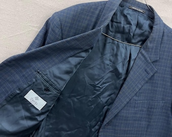 Chaqueta deportiva Zanella para hombre, talla 46, azul a cuadros, lana virgen, blazer de 3 botones, fabricada en Italia.