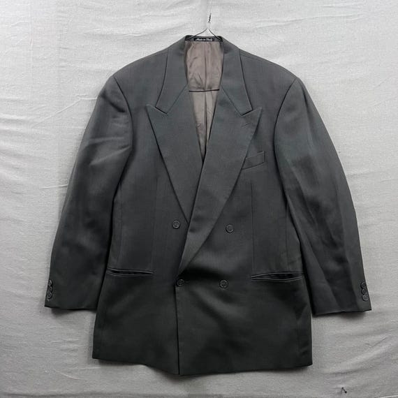 VTG Giorgio Armani Mani Blazer 42L Grey Herringbone Wool Saks
