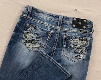 Miss Me Bootcut Jeans Womens 29 Blue Embellished Sequin Pocket Low Rise Y2K