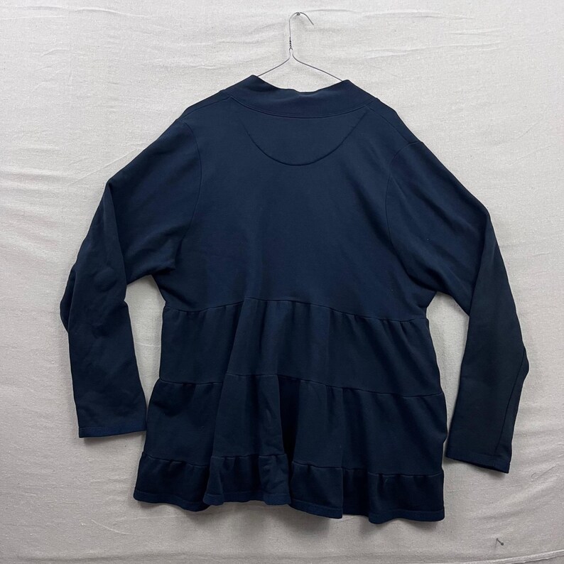Anthropologie Cardigan Womens 3X Navy Blue Tiered Ruffle Back French Terry Open image 2