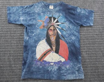 Vintage 90s Tennessee River Gold Graphic T-Shirt Mens L Blue Tie Dye Chief