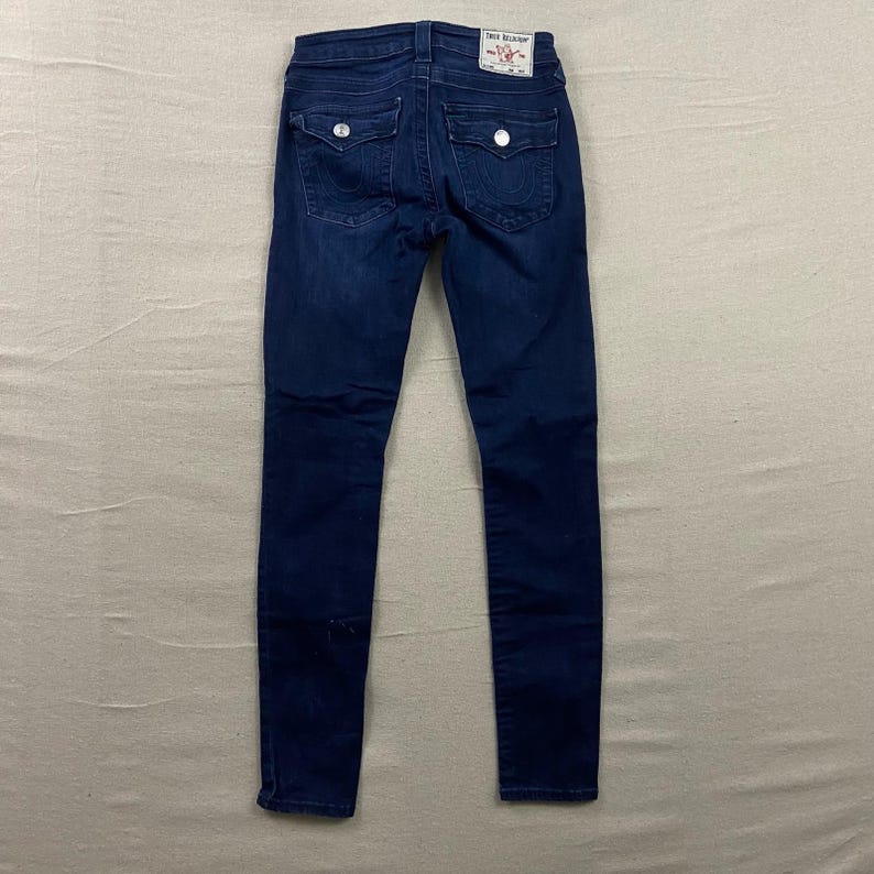 True Religion Halle Super Skinny Jeans Women 27 Dark Blue Flap Pocket Distressed image 3