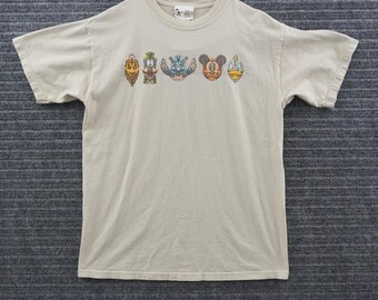 Vintage Walt Disney World T-Shirt Adult M Tan Character Mask Graphic