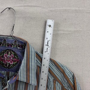 Robert Graham Button Down Shirt L Blue Green Gingham Striped Embroidered Cuff image 9