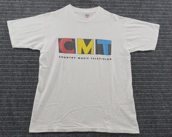 Vintage 90s Oneita CMT T-Shirt Men XL White Country Music Television Graphic