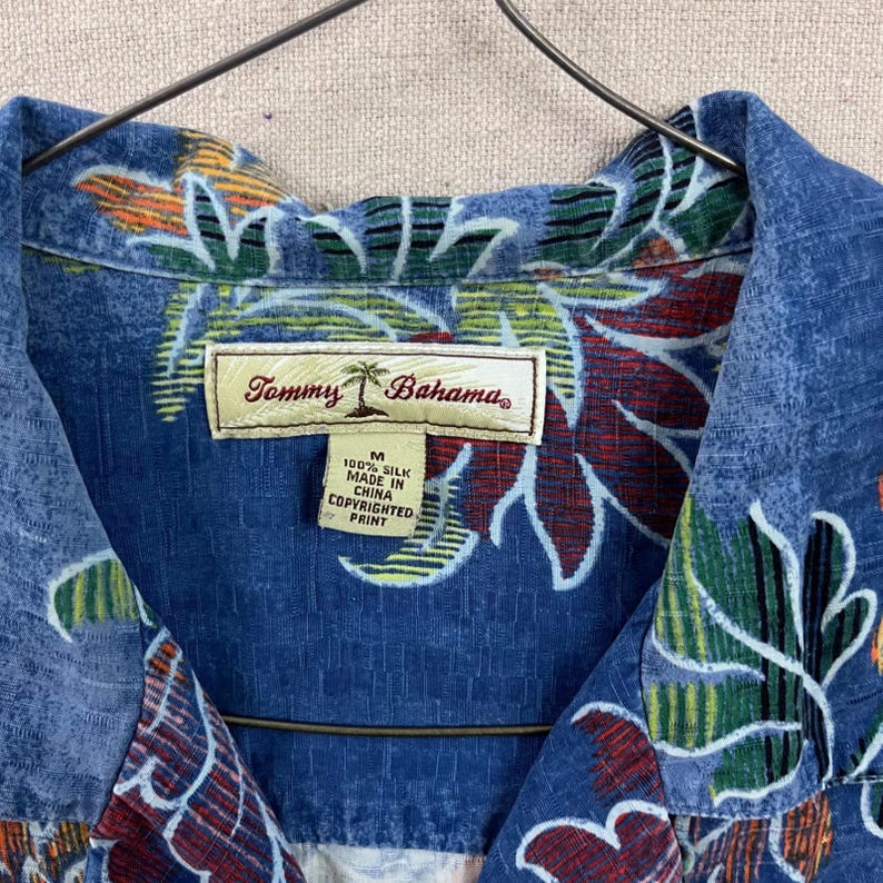 Tommy Bahama Silk Shirt Mens M Blue Tropical Floral Short Sleeve Camp Collar image 3