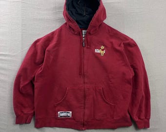 Disney Store Winnie the Pooh Zip Hoodie Mens XL Red Embroidered Vintage 1966