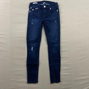 True Religion Halle Super Skinny Jeans Women 27 Dark Blue Flap Pocket Distressed image 2