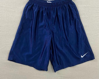 Nike Athletic-short heren medium marineblauw vintage jaren 90 Made in USA glanzende swoosh