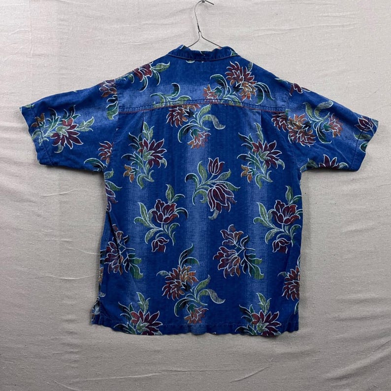 Tommy Bahama Silk Shirt Mens M Blue Tropical Floral Short Sleeve Camp Collar image 2